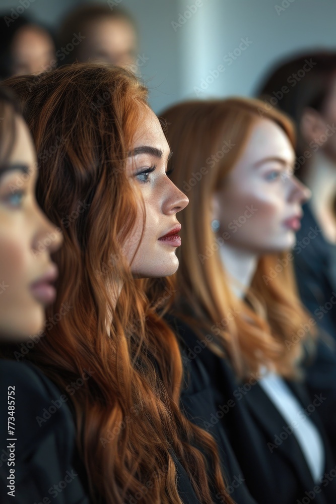 A group of women sitting next to each other. Suitable for diverse group concepts A group of women sitting next to each other. Suitable for diverse group concepts
