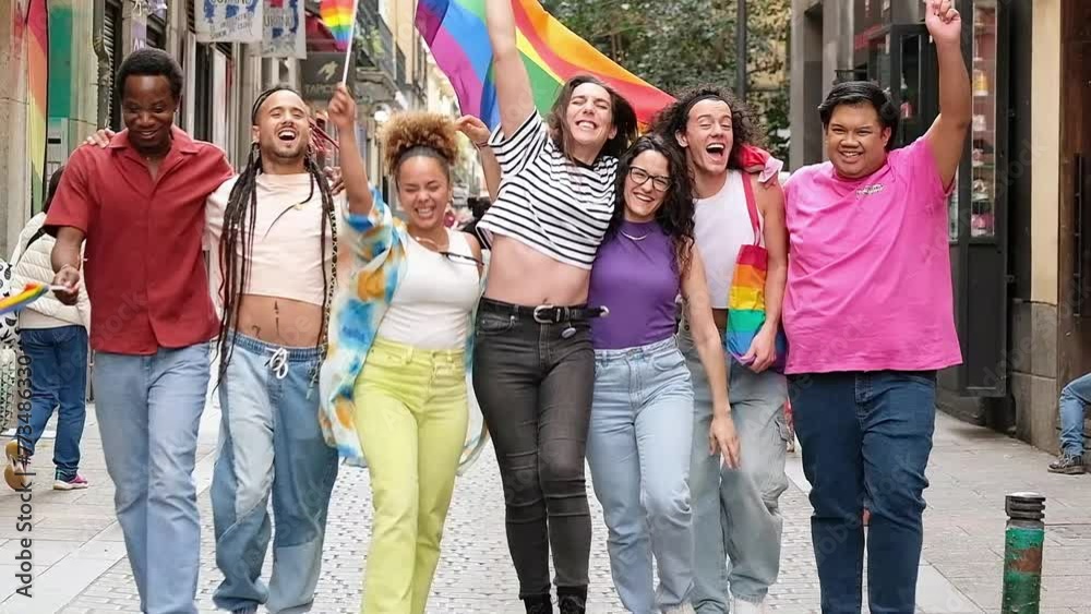 Diverse group of young people celebrating gay pride festival day - Lgbt ...
