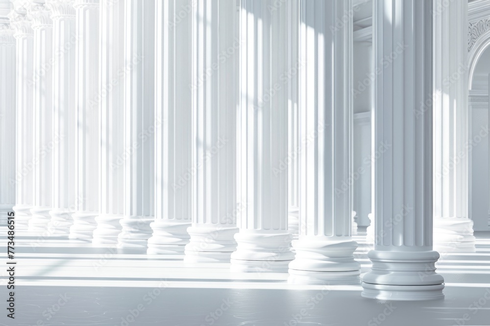 A row of white columns in a white room. Suitable for architectural designs A row of white columns in a white room. Suitable for architectural designs