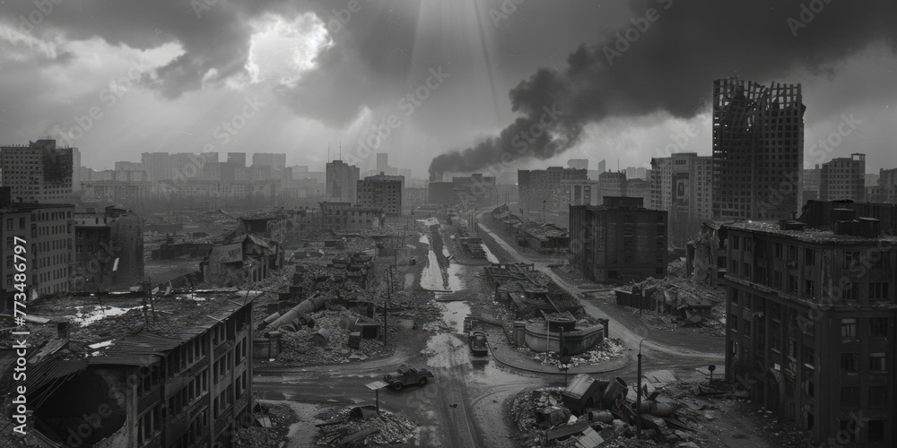 Monochrome image of a city skyline, suitable for various design projects Monochrome image of a city skyline, suitable for various design projects
