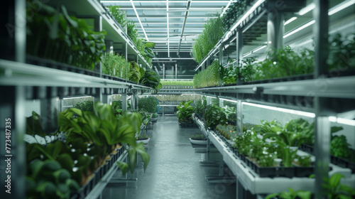 A hydroponic research facility, cultivating plants without soil, exploring sustainable agriculture practices for the future