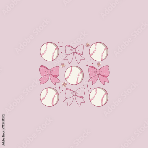 cute coquette style baseball illustration