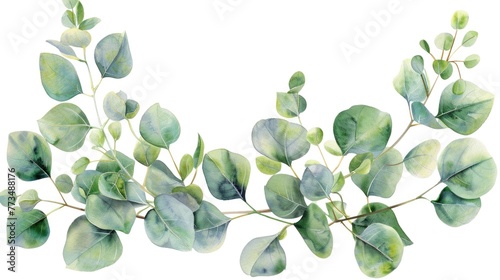 Detailed watercolor painting of a eucalyptus branch, ideal for botanical illustrations or nature-themed designs