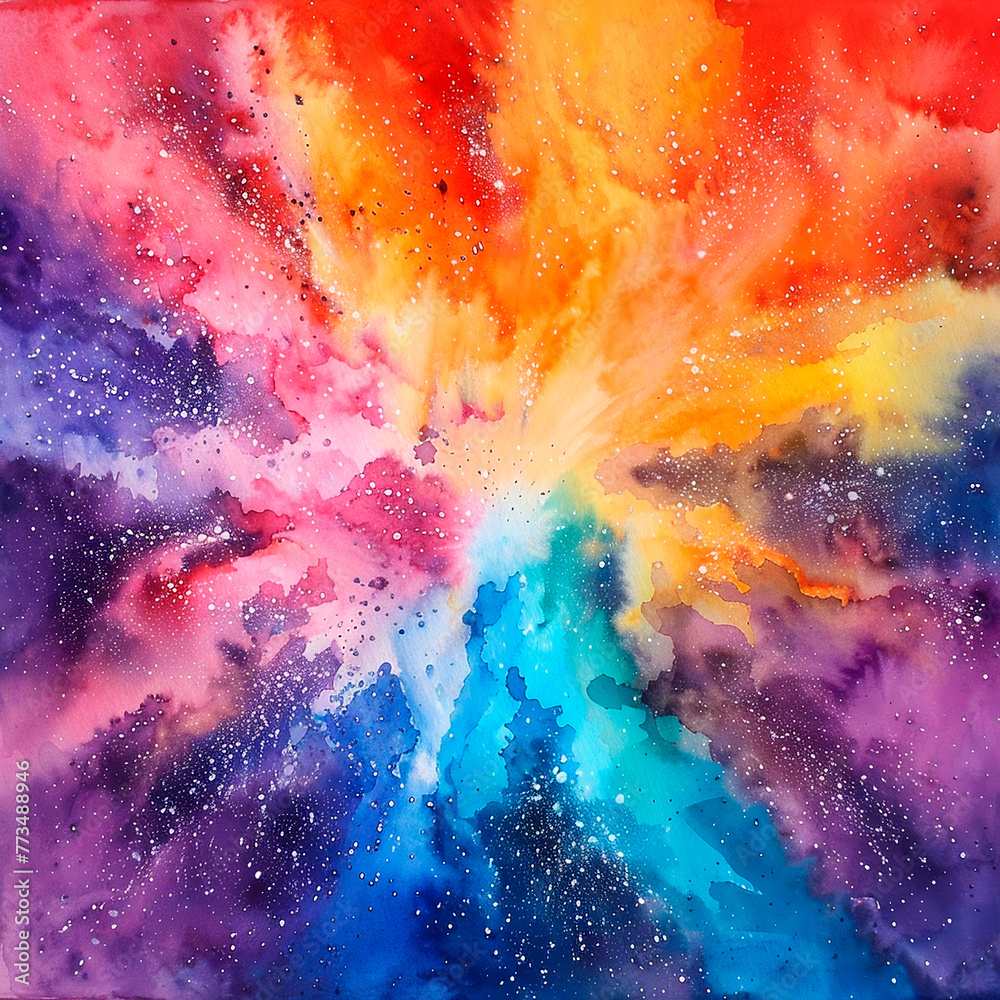 Abstract bright colorful powder. Abstract color powder splatted on  background, freeze motion of color powder explosion and multicolored texture.