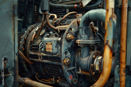 Detailed view of vintage locomotive engine, perfect for industrial concepts