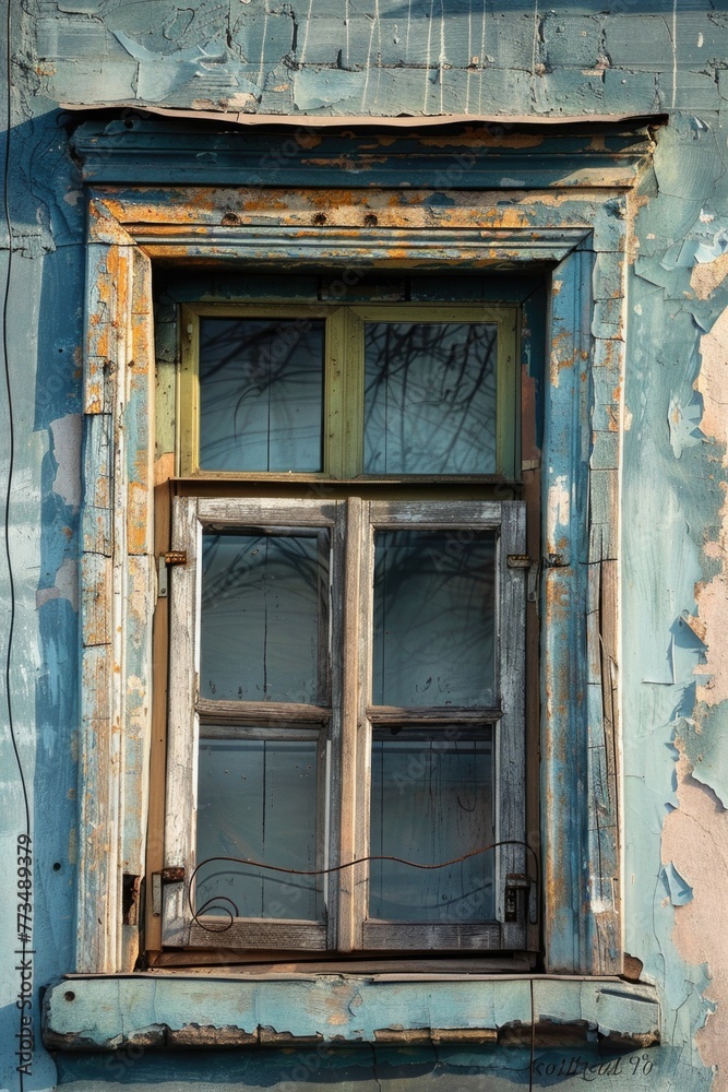 A vintage window with chipped paint, suitable for background use