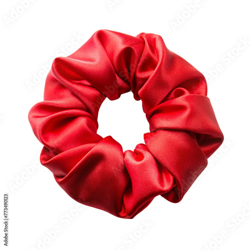 A red silk scrunchie isolated on Transparent background.