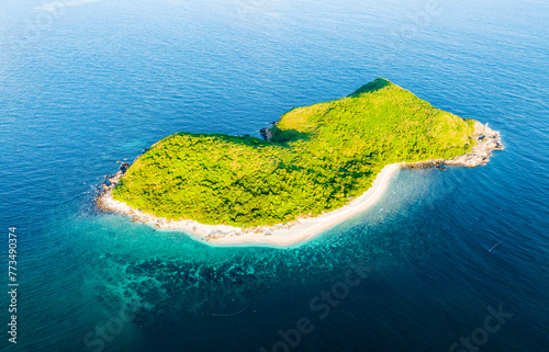 Aerial photography of Jiajing Island, Shimei Bay, Wanning, Hainan, China, in summer evening photo