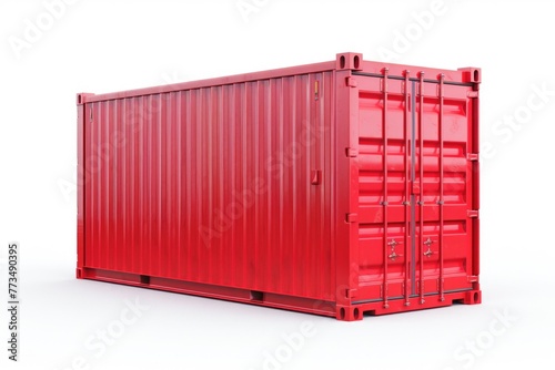 A red shipping container on a plain white background. Perfect for logistics and transportation concepts