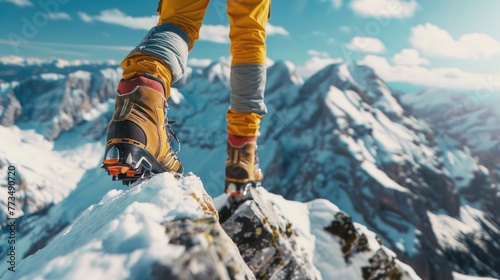 A person standing on top of a snow-covered mountain. Perfect for outdoor adventure concepts
