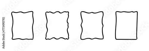 Hand-drawn doodle wave scalloped edge frames. Set of the vector curved text boxes isolated on a transparent background. Brush-drawn doodle borders and geometric shapes.