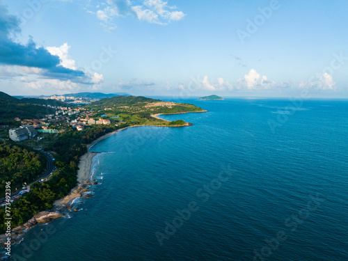 Aerial photography of Jiajing Island, Shimei Bay, Wanning, Hainan, China, in summer evening © hu