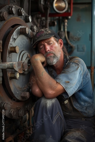Wallpaper Mural A worker, weary yet satisfied after a long day's work 💼✨ Embodying resilience and dedication #HardWorkPaysOff Torontodigital.ca