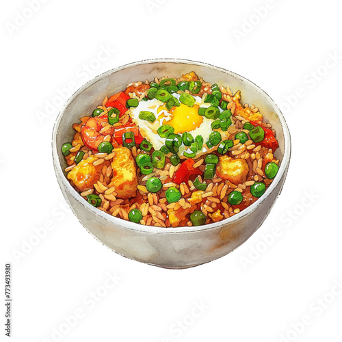 fried rice vector illustration in watercolour style