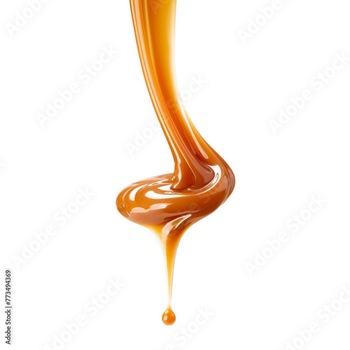 Poring caramel sauce isolated transparent, Generative AI