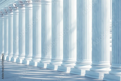 A long row of white columns in a building. Suitable for architectural design projects
