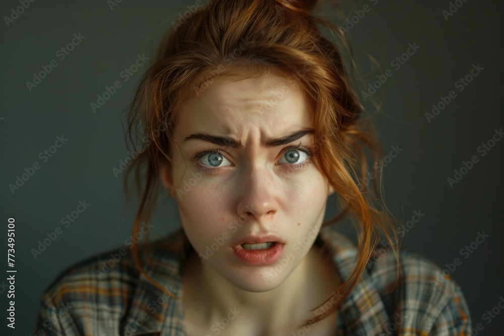 Close-up of a woman with a surprised expression. Suitable for various concepts Close-up of a woman with a surprised expression. Suitable for various concepts