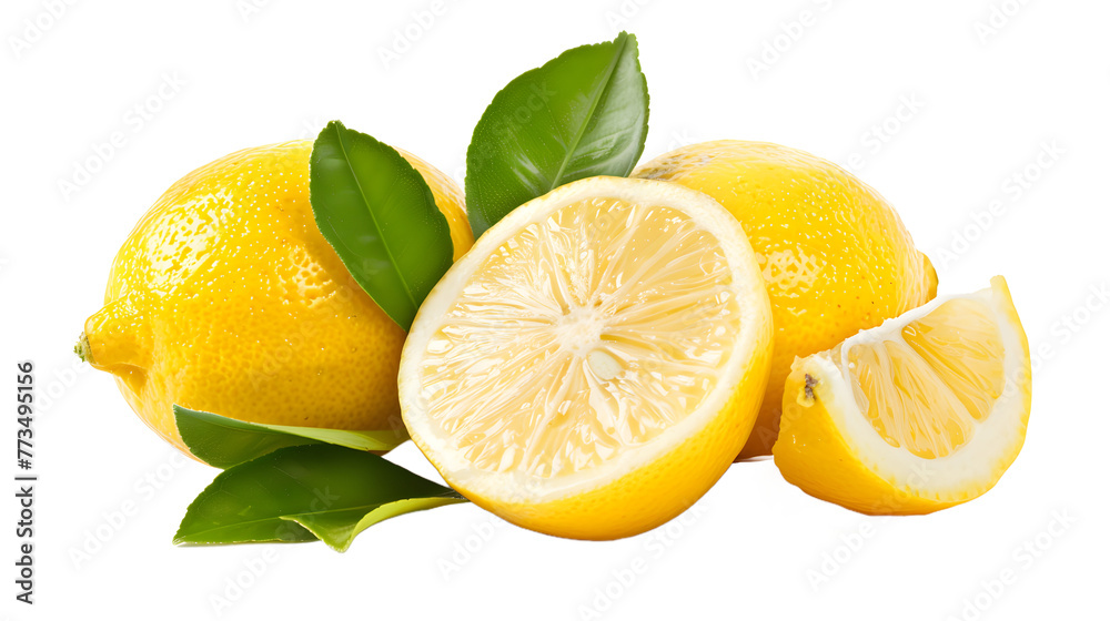 Lemon with leaves isolated on the white background