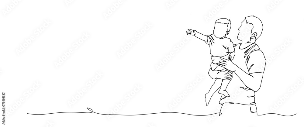 Fototapeta premium Father's day illustration with line art style. Father and son illustration in line art style. Fathers's day symbol for background.