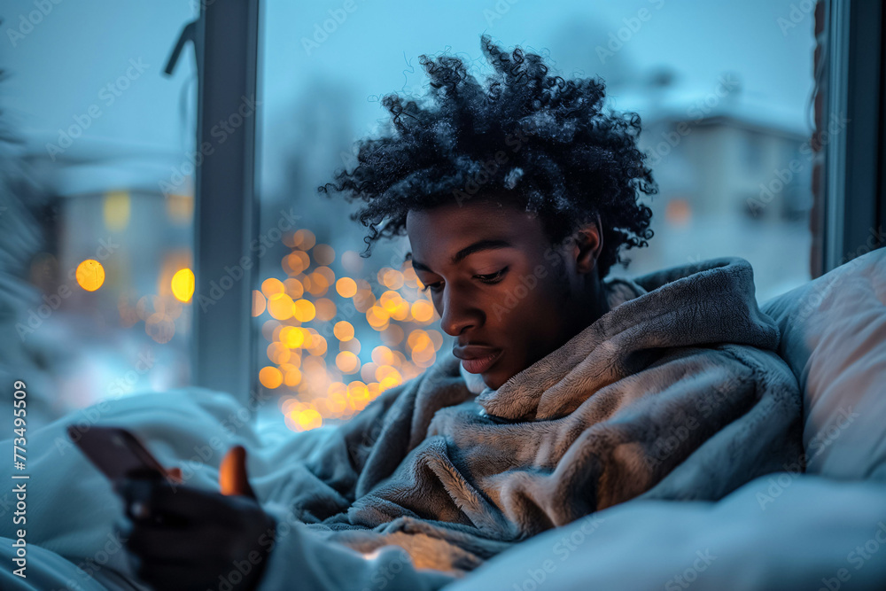Man using cell phone sitting on the sofa at home Man using cell phone sitting on the sofa at home
