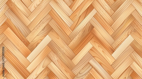 A wooden floor with a chevron pattern, featuring seamless herringbone design using hardwood materials like oak, walnut, pine, or maple. The light zigzag pattern adds texture to the interior setting.