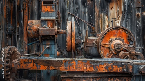 An old rusty machine with rust on the side, suitable for industrial and vintage themes