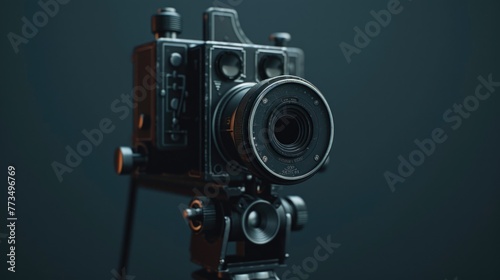 Close up of a camera on a tripod, ideal for photography concepts