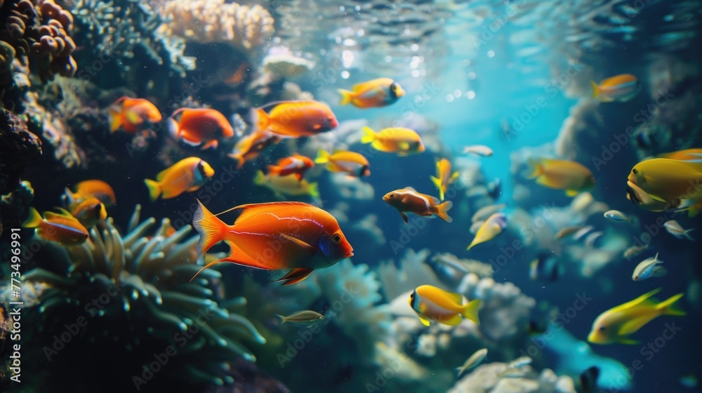Group of fish swimming in an aquarium. Suitable for aquatic life themes