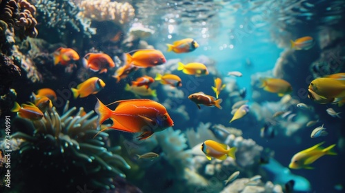 Group of fish swimming in an aquarium. Suitable for aquatic life themes © Fotograf
