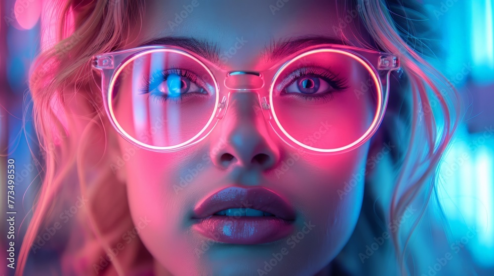 Woman With Glasses and Neon Lights