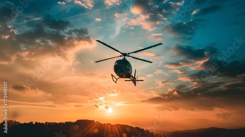 A helicopter flying in the sky photo