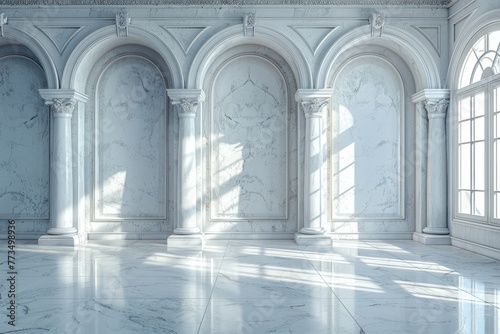 Empty Room With Marble Floors and Arches