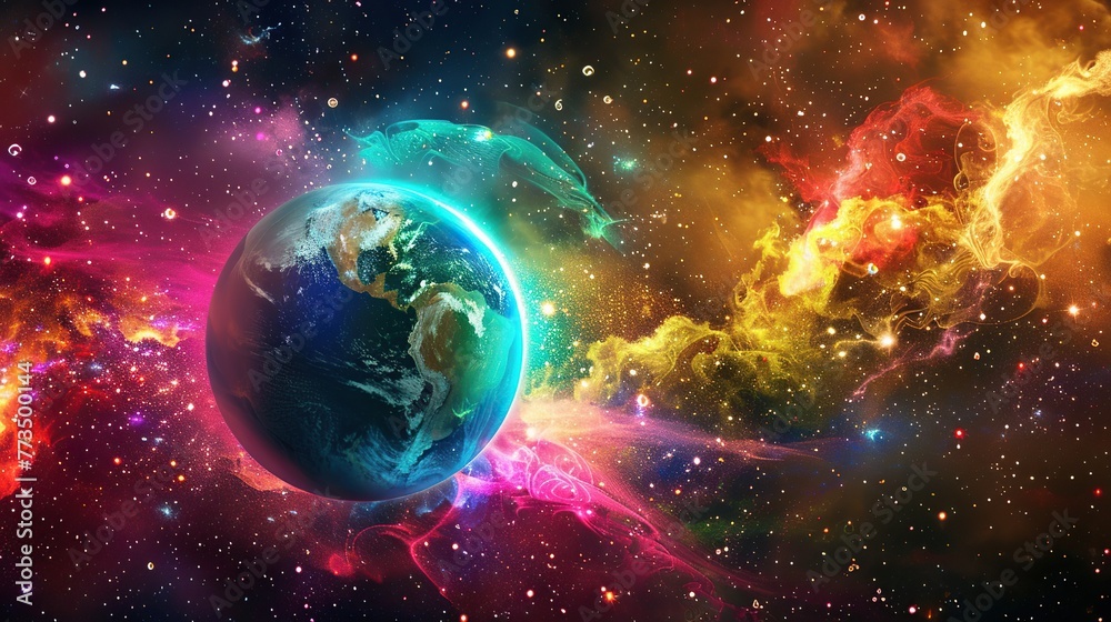 Vibrant Earth with Galactic Background Art