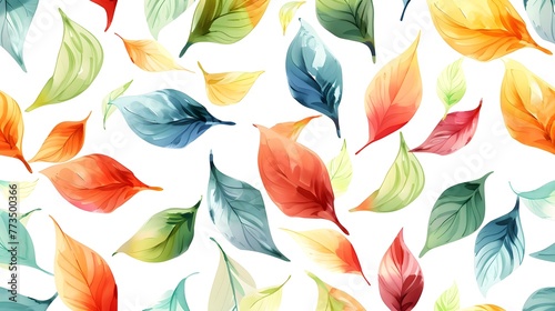 Seamless pattern of colored leaves on a white background. Abstract background for fabric and paper design. Seamless pattern of smooth elements. Natural shades. Foliage abstract printing packaging 