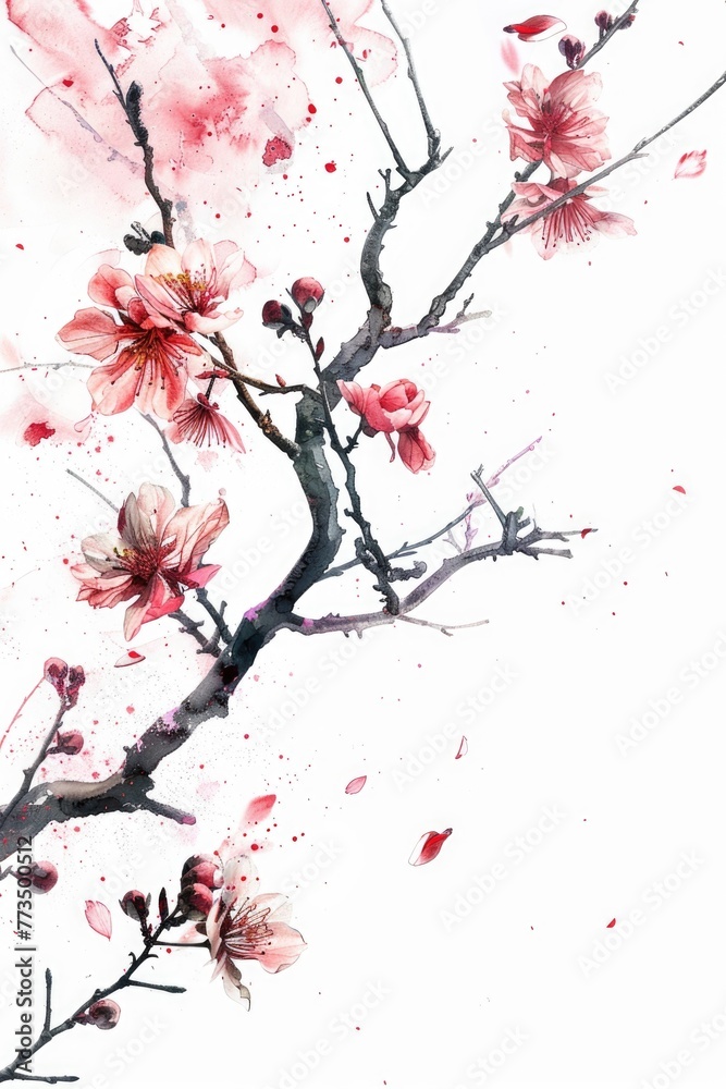 Beautiful watercolor painting of a branch with delicate flowers. Perfect for nature-themed designs