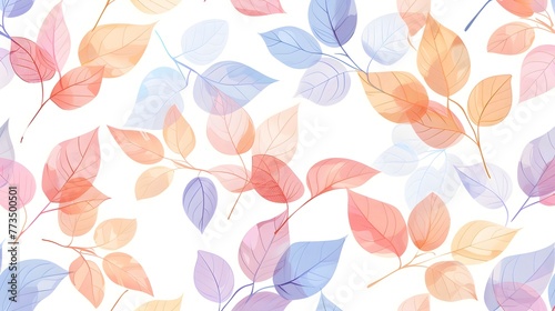 Seamless pattern of colored leaves on a white background. Abstract background for fabric and paper design. Seamless pattern of smooth elements. Natural shades. Foliage abstract printing packaging  © Ziyan