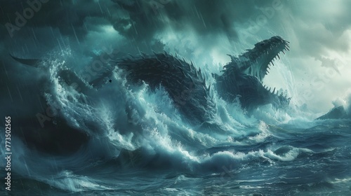 large sea monster leviathan in the middle of a storm photo