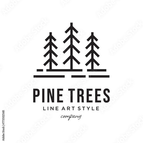 Pine tree logo design, landscape symbol, line art vector symbol illustration design