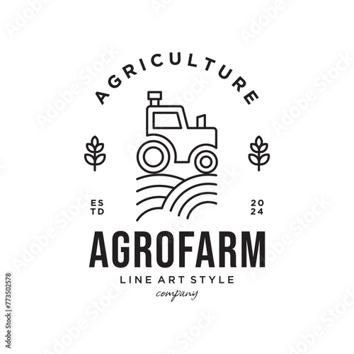 Farm logo template, vector logo design for agriculture, agronomy, wheat farm, Simple Thin Line Icon, farmer truck, suitable for agriculture business