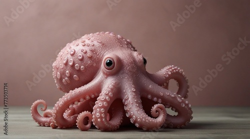 Octopus on the seashore. Cartoon. Close-up.