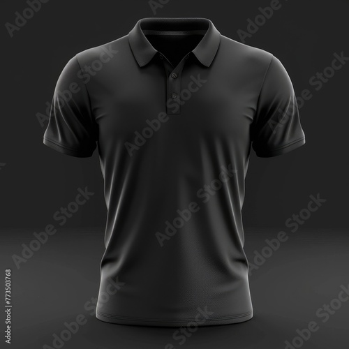 Blank black man polo-shirt mockup, looped rotation, 3d rendering. Empty male casual t shirt mock up rotating, isolated. Cleat fabric classic polo-shirt with button and collar template. Generative AI