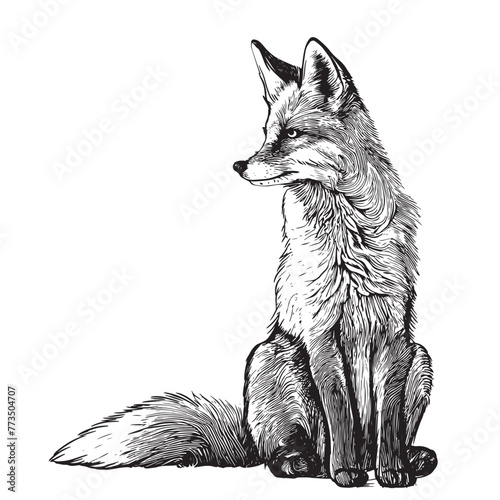 Vector hand drawn illustration of sitting fox