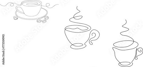 One continuous drawing of cup coffee with heart symbol. Hot drink and mug of tea with love for web banner in simple linear style. Editable stroke. Doodle vector illustration