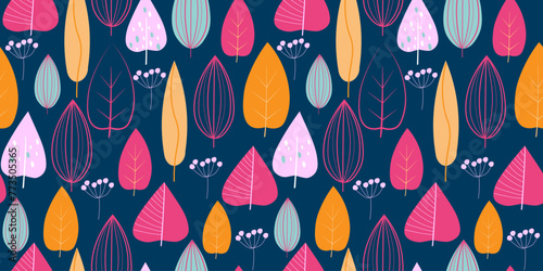 Seamless pattern with abstract leaves in Scandinavian style. A natural print with simple geometric shapes. Vector graphics.