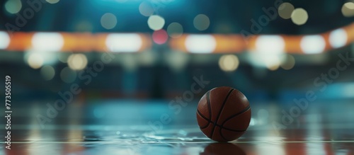 Basketball on the basketball court with blur background