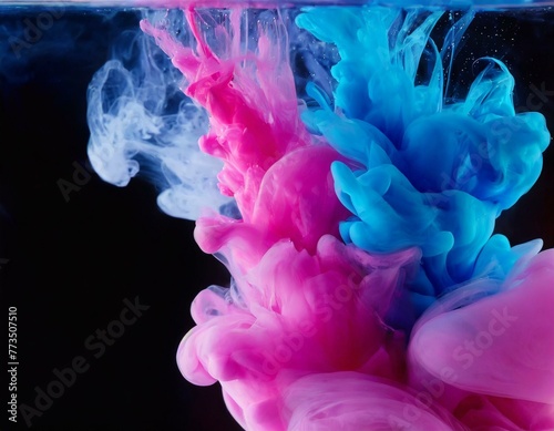 Abstract background of pink and blue ink in water close-ups 