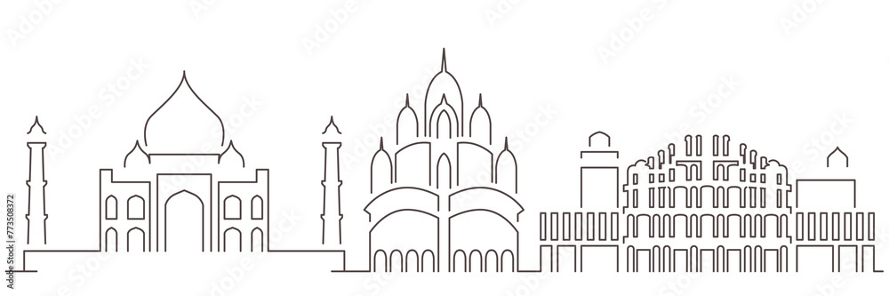 India Dark Line Simple Minimalist Skyline With White Background