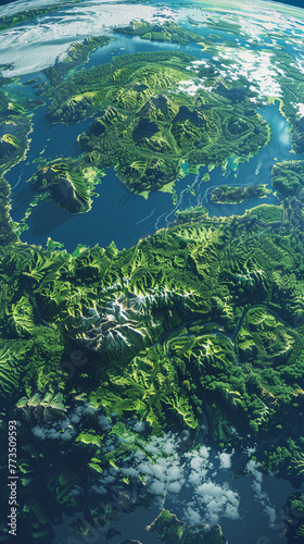 A captivating image of a terraformed planet, with lush green forests, winding rivers, and a clear blue sky, reminiscent of Earth's natural beauty.