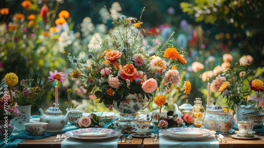 Whimsical Floral Adorned Birthday Tea Party in Enchanting Garden Setting