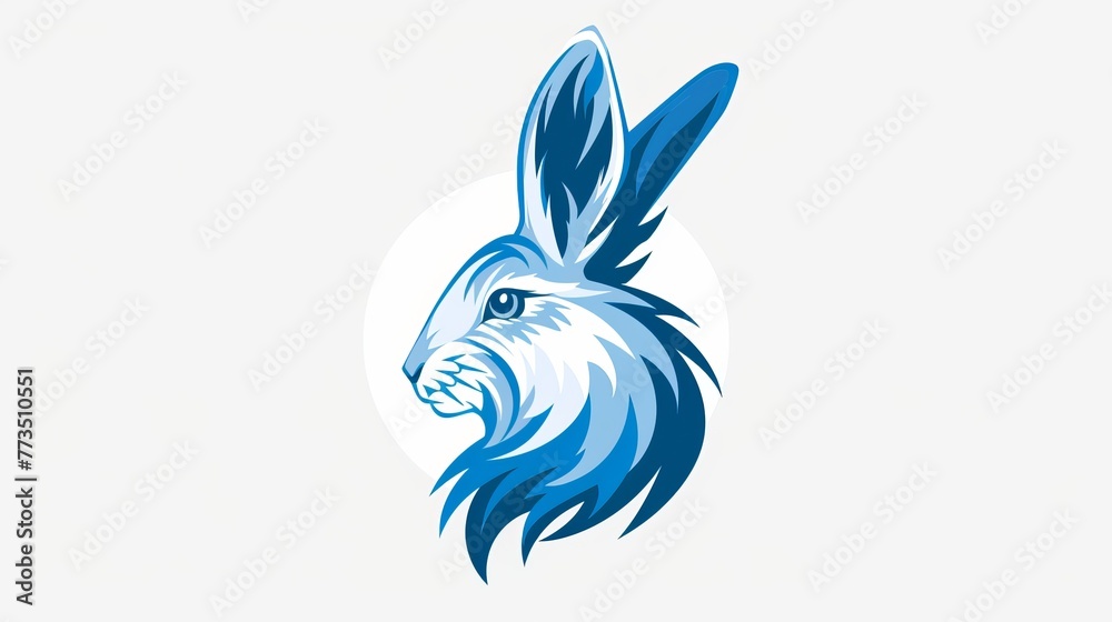 A vector illustration of a rabbit's head, crafted in shades of blue and white, is ideally suited for various branding purposes including logos for businesses, stores, and more - obrazy, fototapety, plakaty 